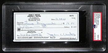 Johnny Unitas Signed 10/24/00 Check Psa/Dna Mint