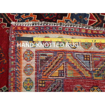 4'1"X6'6" Red Vintage Zoroastrian Geometric Design Hand Knotted Wool Rug