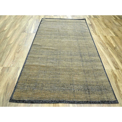 6'X9'3" Brown & Black Oxidized Grass Design Hand Knotted Pure Wool Rug