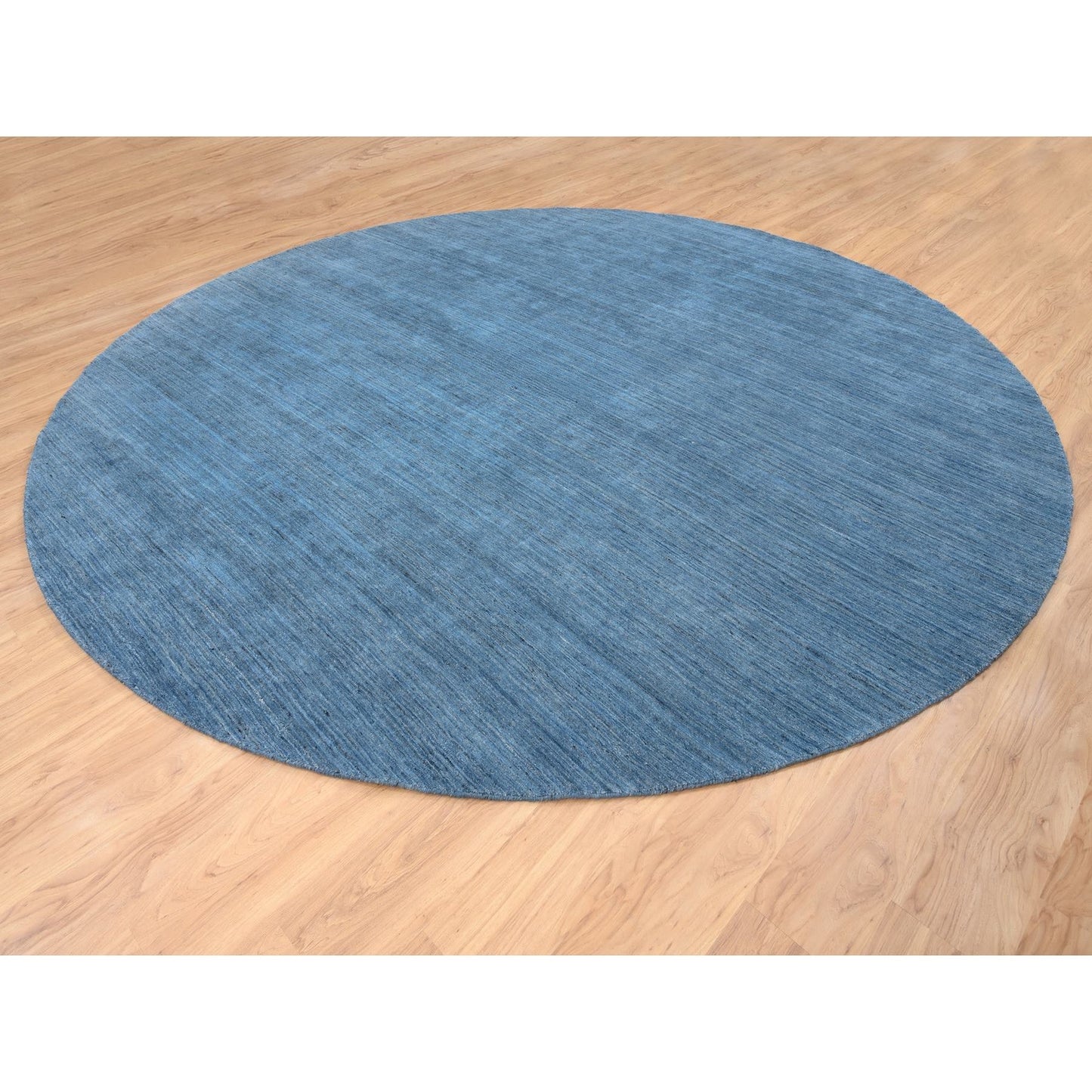 11'9"X11'9" Denim Blue Pure Wool Hand Loomed Modern Design Round Rug