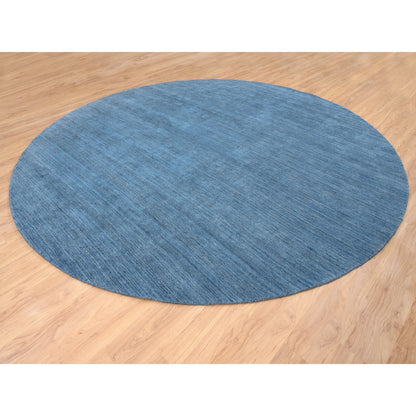 11'9"X11'9" Denim Blue Pure Wool Hand Loomed Modern Design Round Rug