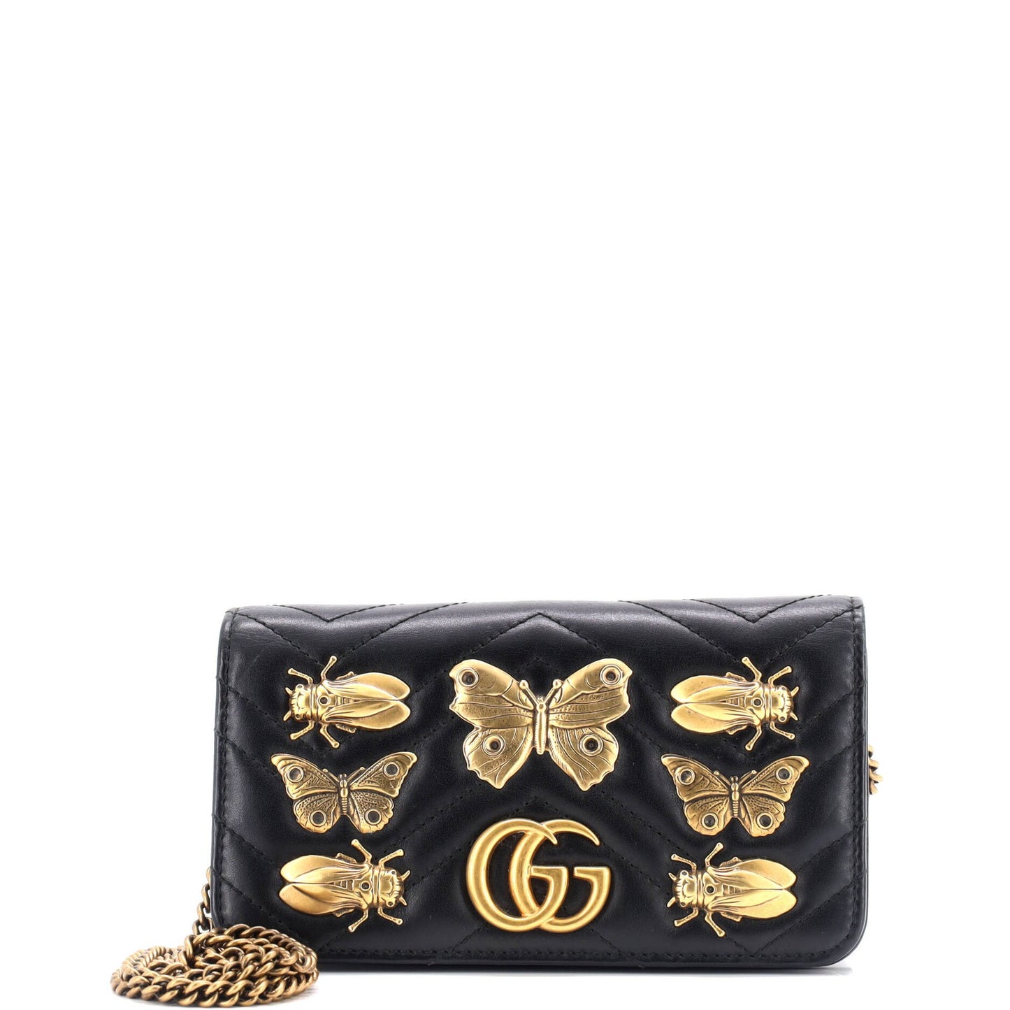 Gucci Gg Marmont Chain Flap Bag Embellished Matelasse Leather Mini