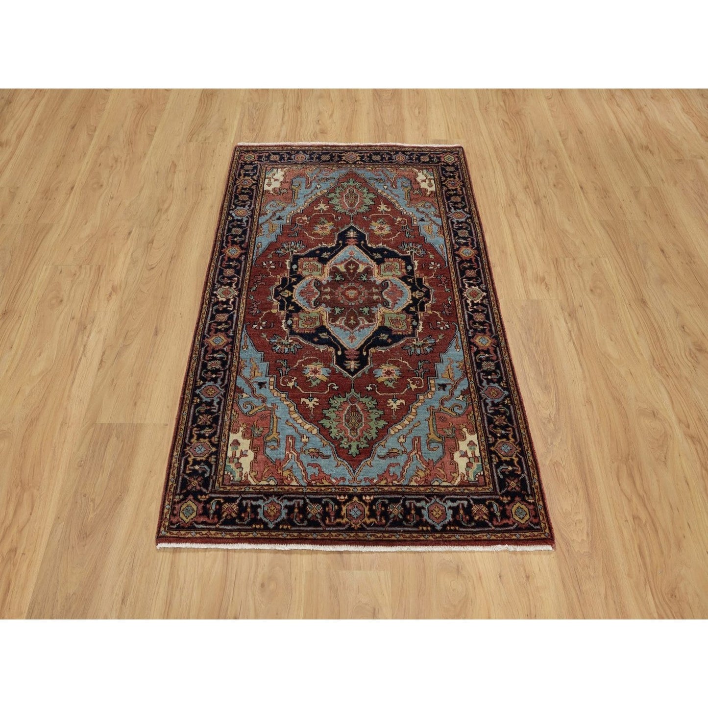 3'1"X5'2" Red Antiqued Fine Heris Re-Creation Rug Hand Knotted Soft Wool