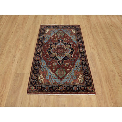 3'1"X5'2" Red Antiqued Fine Heris Re-Creation Rug Hand Knotted Soft Wool