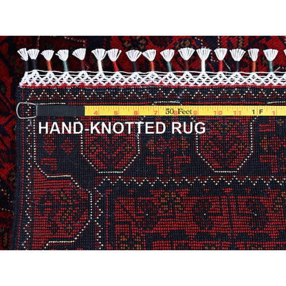 1'9"X4'10" Red, Afghan Khamyab Tribal Design Wool Hand Knotted Runner Rug