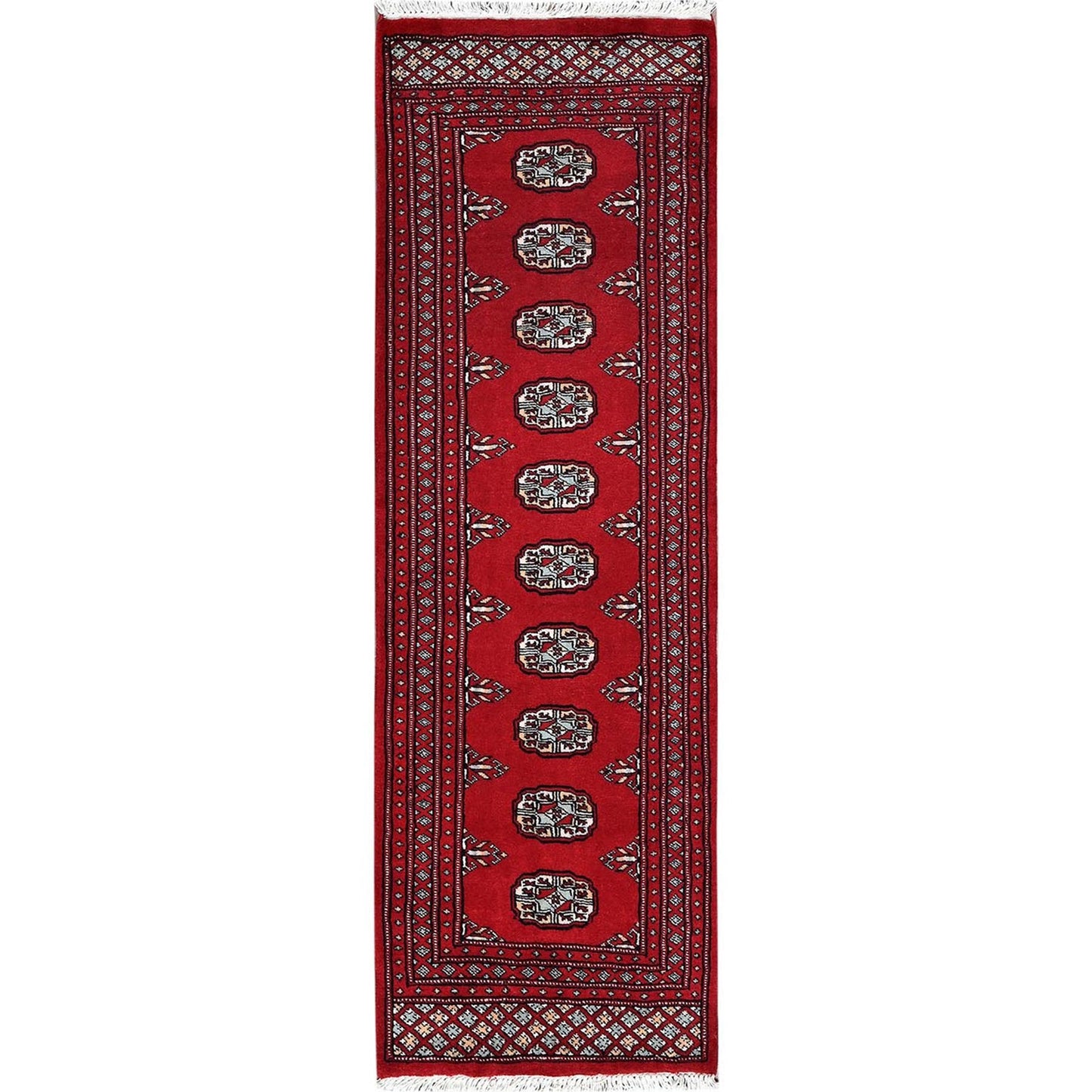 2'2"X5'8" Red Princess Bokara Medallions Hand Knotted Soft Wool Runner Rug