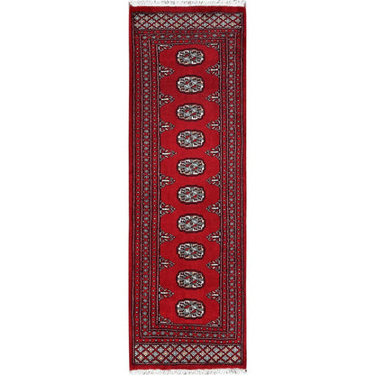 2'2"X5'8" Red Princess Bokara Medallions Hand Knotted Soft Wool Runner Rug