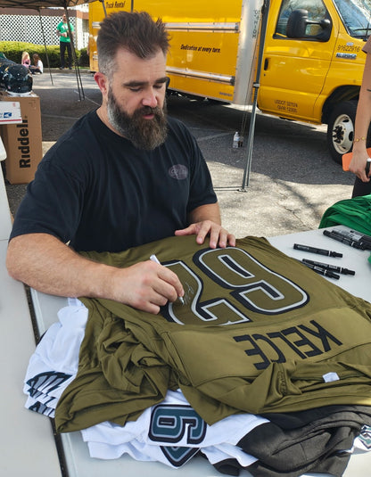 Jason Kelce Autographed Army Green Custom Football Jersey Eagles PSA/ DNA 208043