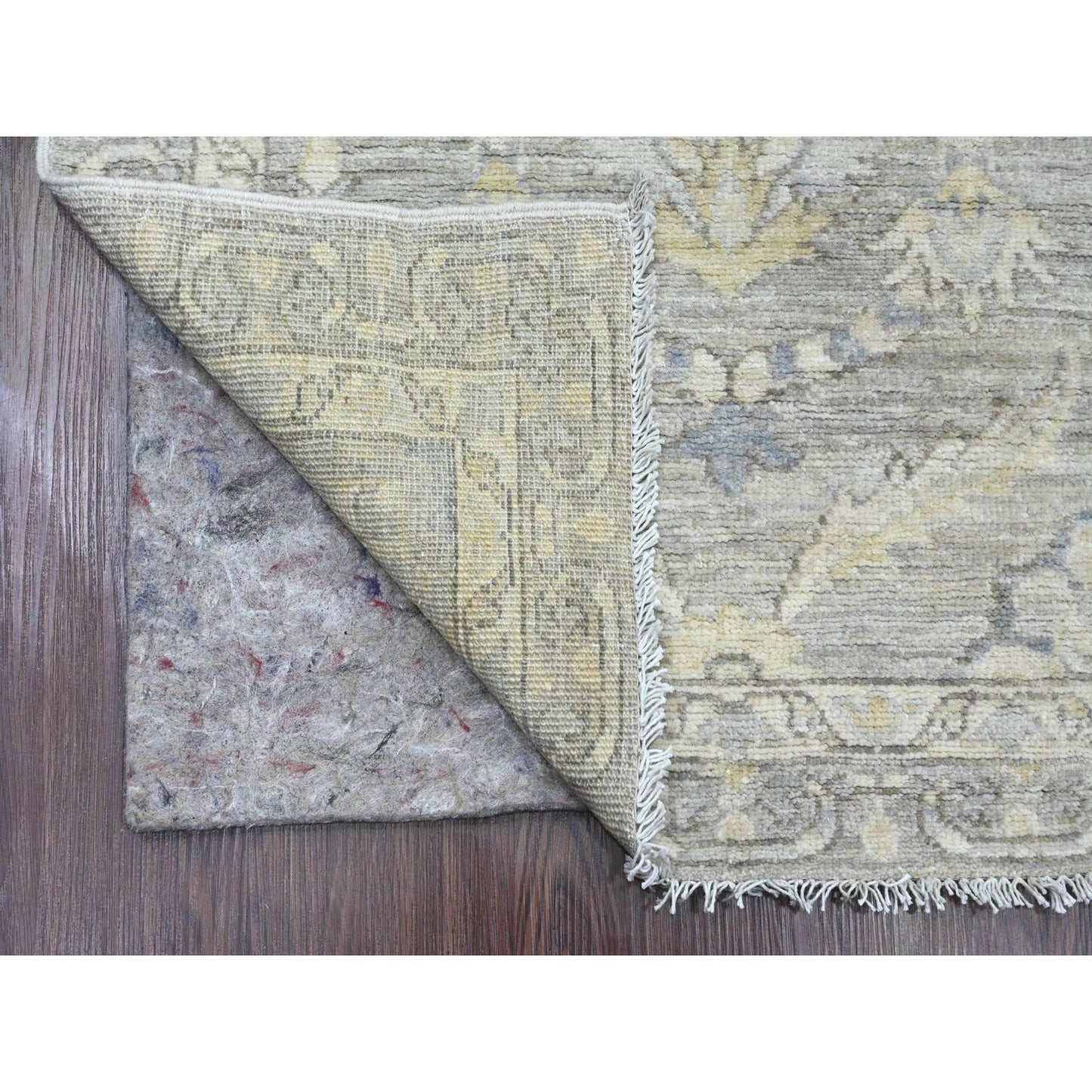 2'8"X11'9" Gray Washed Out Peshawar Hand Knotted Pure Wool Runner Rug