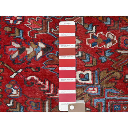 8'2"X10'10" Red Centre Geometric Medallion Cropped Thin Oriental Rug