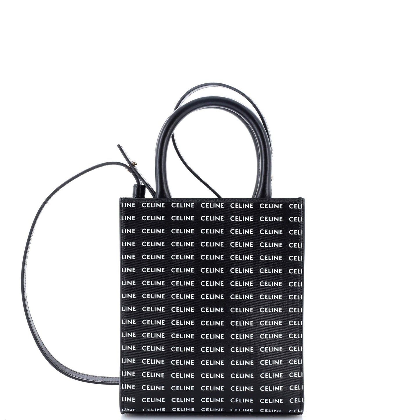 Mini Celine Vertical Cabas Tote All Over Logo Print Leather
