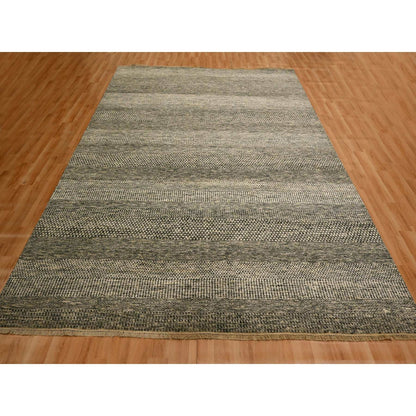 7'9"X10'2" Storm Gray Modern Grass Design Natural Wool Hand Knotted Rug
