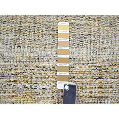 2'7"X8'2" White & Gold Hand Knotted Oxidized Grass Design Wool Runner Rug