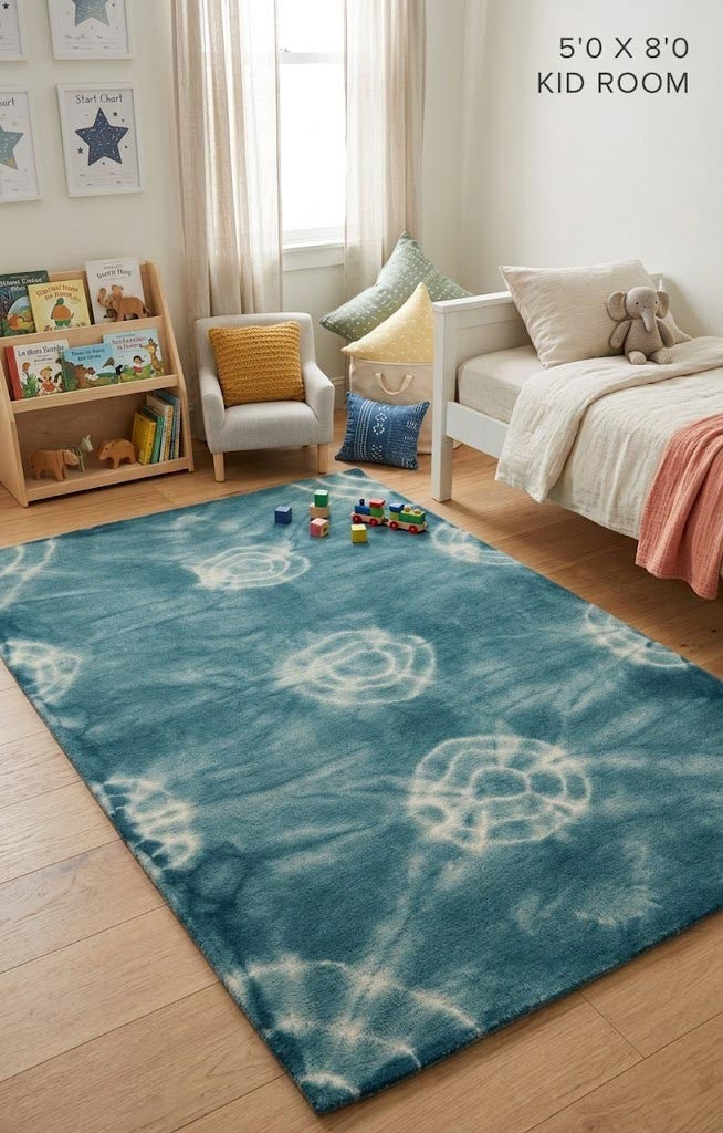 ft rug dark teal tie-dye contemporary design carpet foyer decor