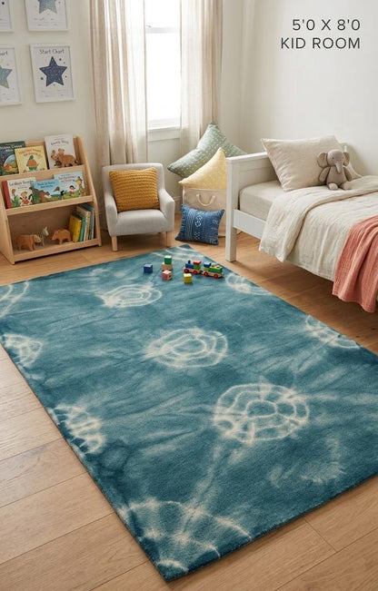 ft rug dark teal tie-dye contemporary design carpet foyer decor