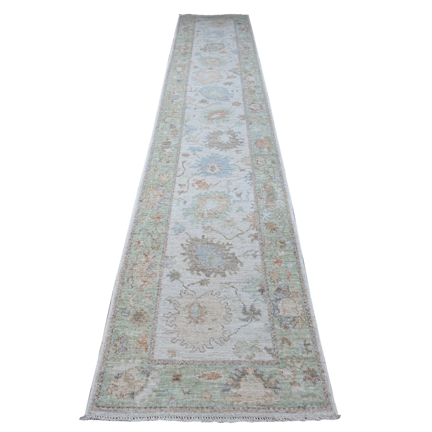 2'9"X15'4" Timberwolf Gray Afghan Angora Oushak Xl Runner Oriental Rug