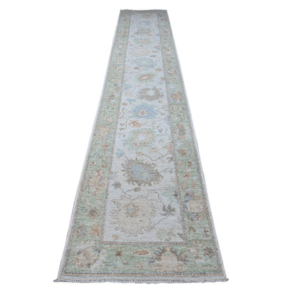 2'9"X15'4" Timberwolf Gray Afghan Angora Oushak Xl Runner Oriental Rug