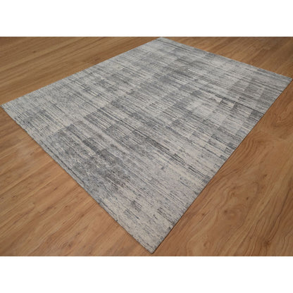 8'X10'2" Gray-Ivory Modern Design Hand Knotted Undyed Natural Wool Rug