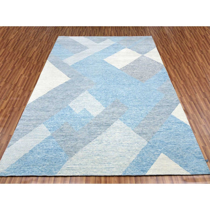 9'X12'1" Blue Geometric Art Deco Collection Wool Hand Knotted Rug