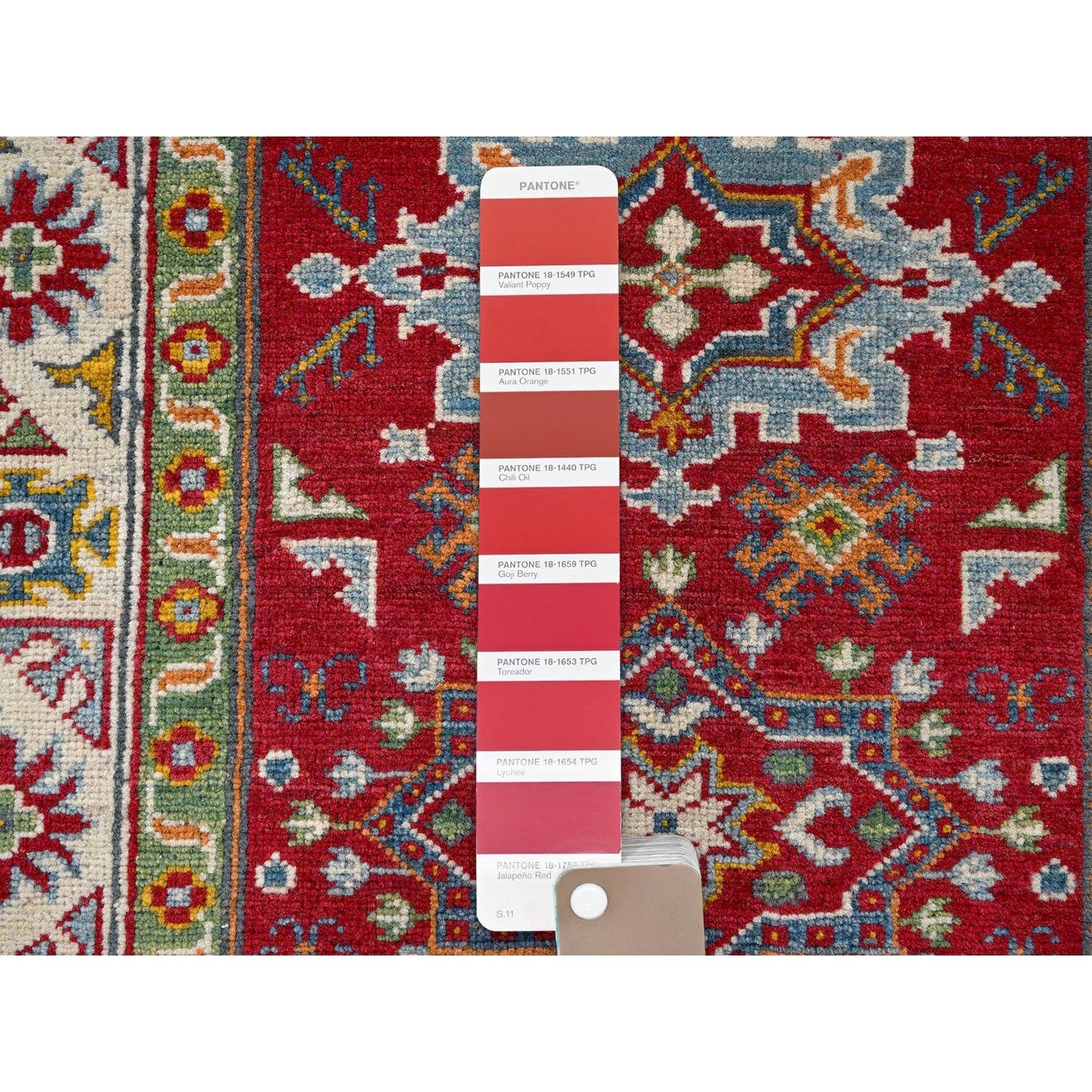 3'X4' Red Kazak Geometric Medallions Design Hand Knotted Soft Wool Rug