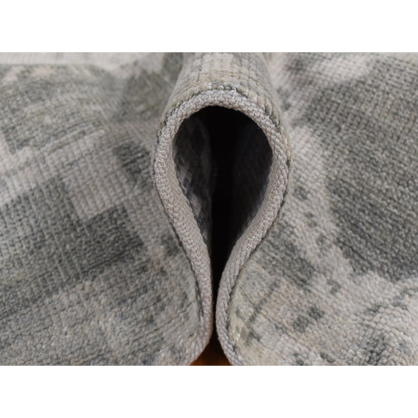 5'10"X9' Gray Oushak Repetitive Botteh Design Pure Wool Hand Knotted Rug