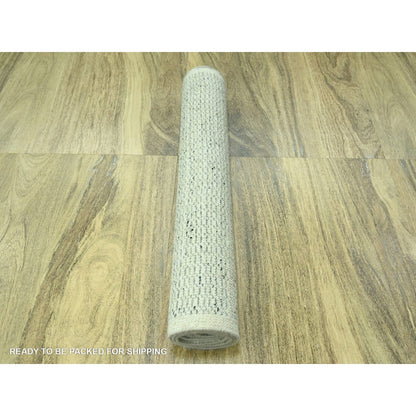 2'8"X6'3" Gray 100% Wool Rug Hand Knotted Oxidized Grass Design Runner
