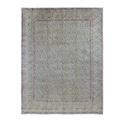 10'X13' Ivory Antique Farsian Karman Full Pile Hand Knotted Wool Rug