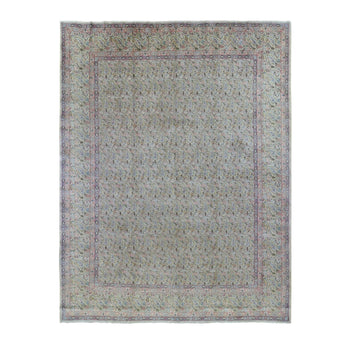 10'X13' Ivory Antique Farsian Karman Full Pile Hand Knotted Wool Rug