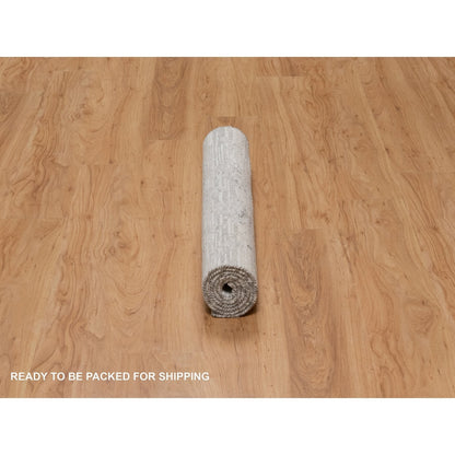3'X5'3" Light Gray Hand Knotted Modern Design Undyed Natural Wool Rug