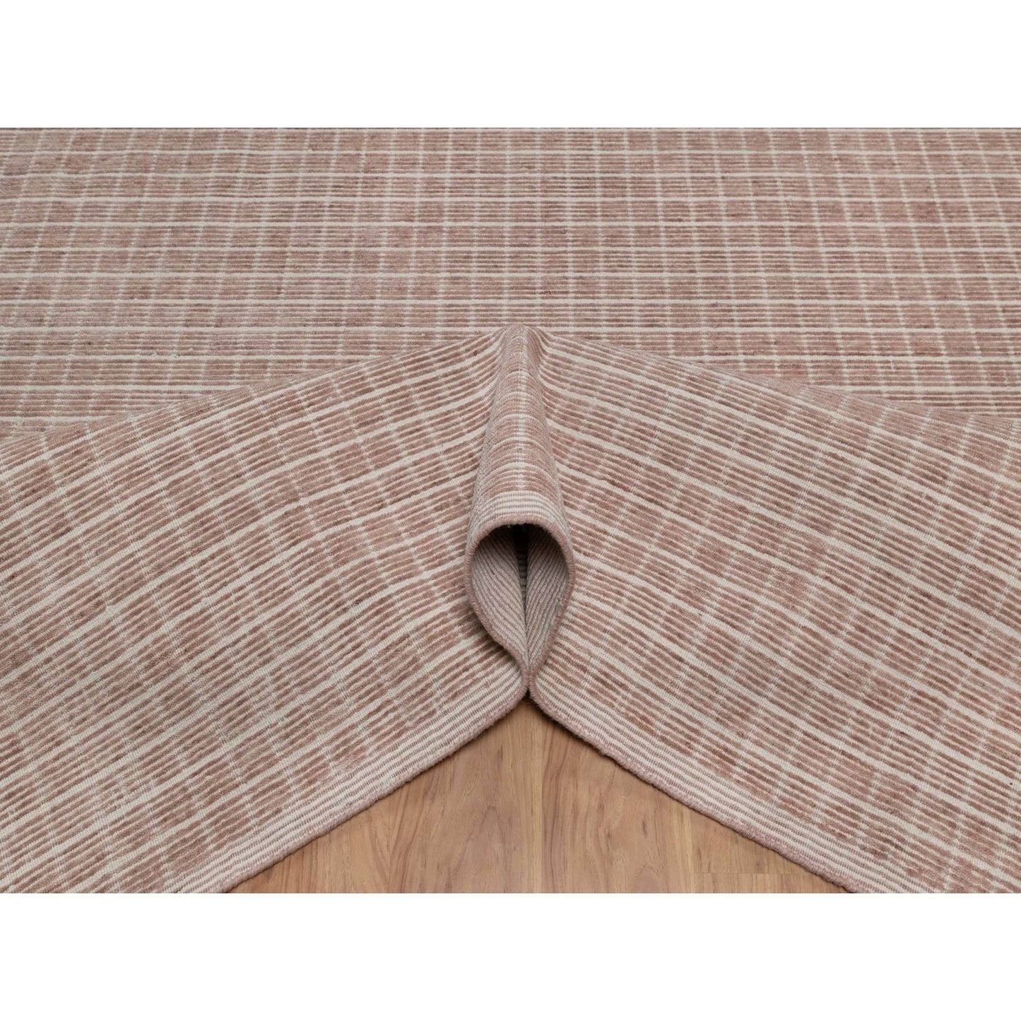 10'1"X14' Rose Pink Modern Plain Decor Box Design Loomed Knotted Wool Rug