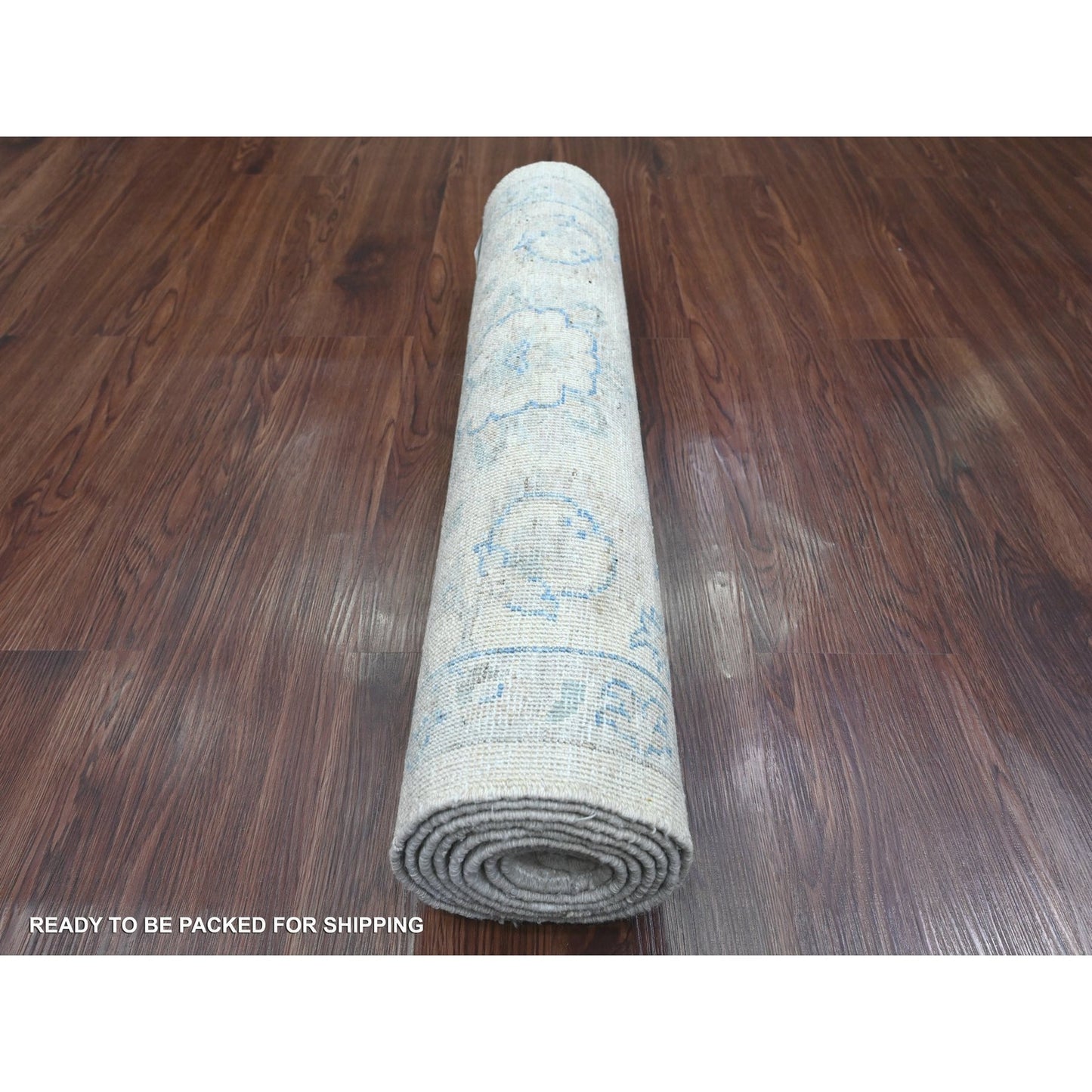 2'6"X7'10" White Hand Knotted Washed Out Peshawar 100% Wool Runner Rug