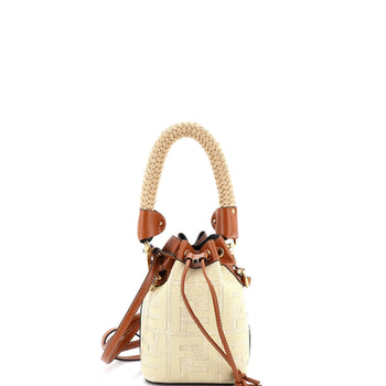 Mini Fendi Woven Handle Mon Tresor Bucket Bag Zucca Embroidered Canvas