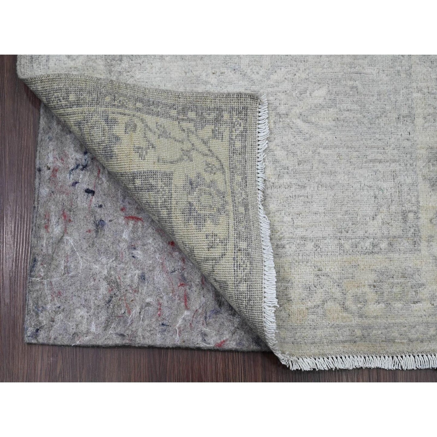 2'6"X19'2" Gray Peshawar With Heris Design Wool Hand Knotted Runner Rug
