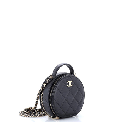 Chanel Handle With Care Round Vanity Case With Chain Quilted Caviar Small