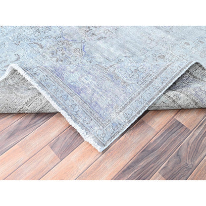 6'9"X9'10" Blue Gray Hand Knotted Vintage Zoroastrian Tebraz Wool Rug