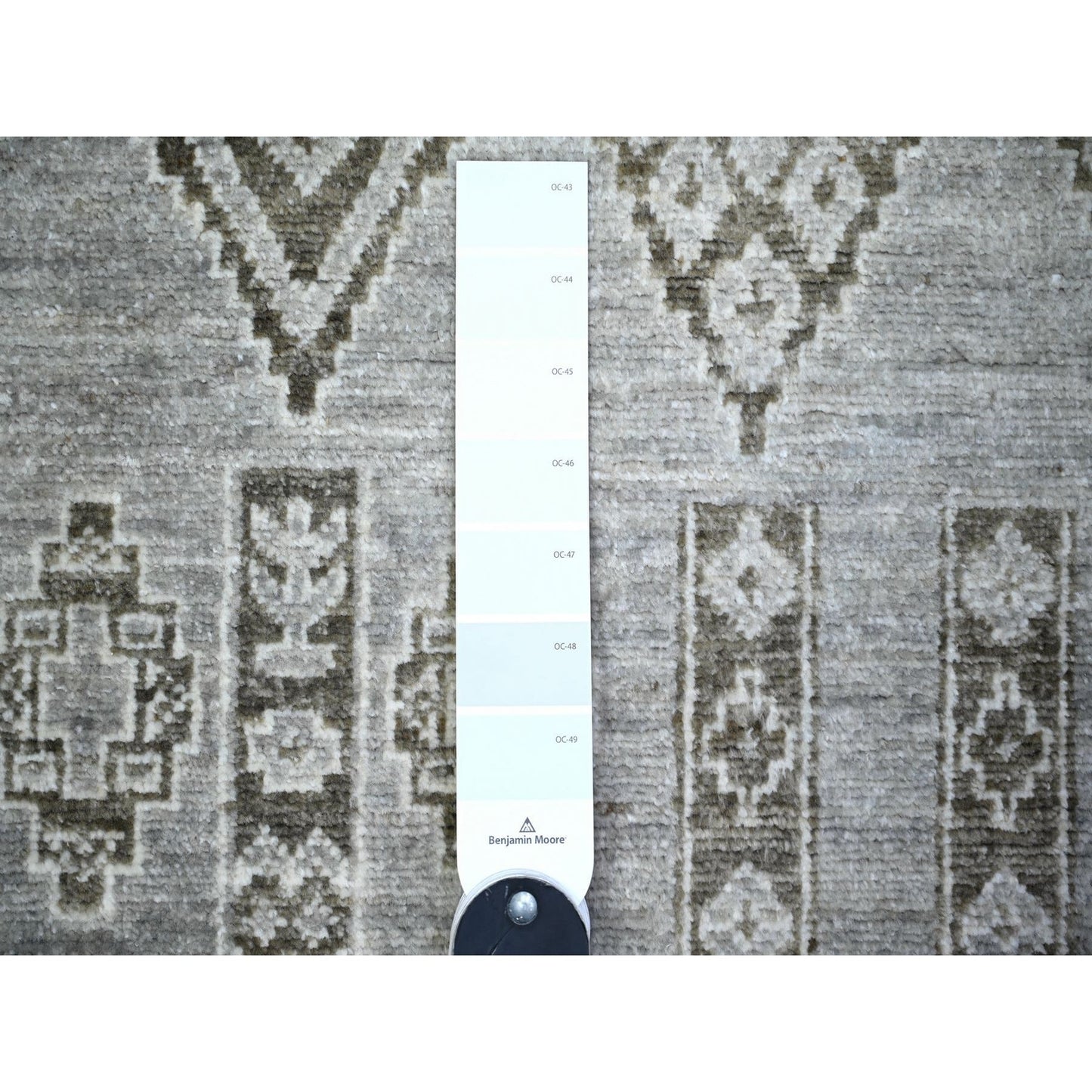 4'X5'8" Ash Gray Pure Wool Hand Knotted Fine Peshawar Oriental Rug