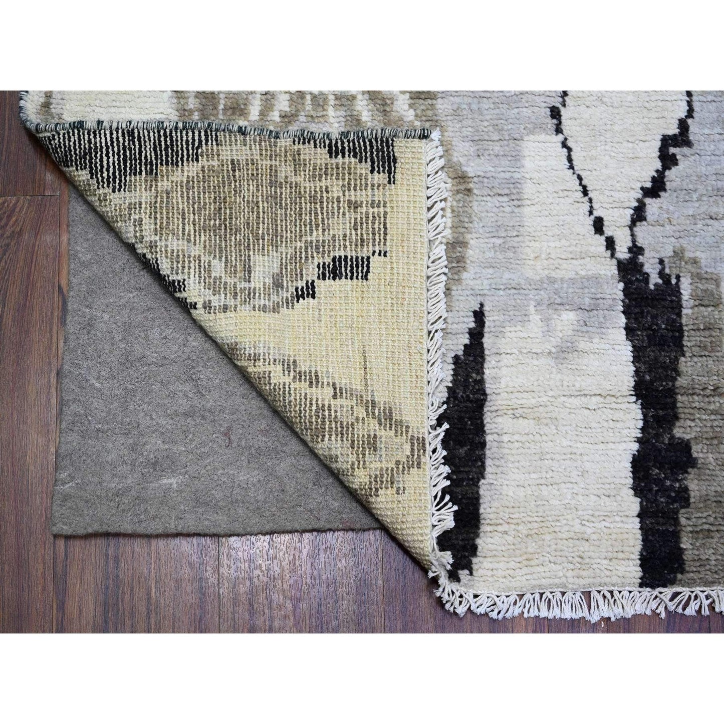 7'4"X9'6" Ivory Wool Hand Knotted Beni Ourain Moroccan Berber Design Rug