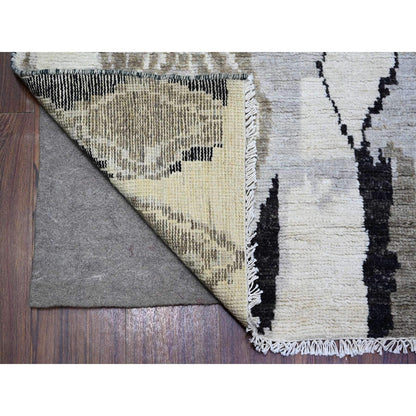 7'4"X9'6" Ivory Wool Hand Knotted Beni Ourain Moroccan Berber Design Rug