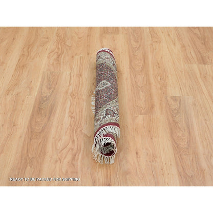 3'4"X3'4" Red Tebraz Mahi Design Wool Hand 175 Kpsi Knotted Round Rug