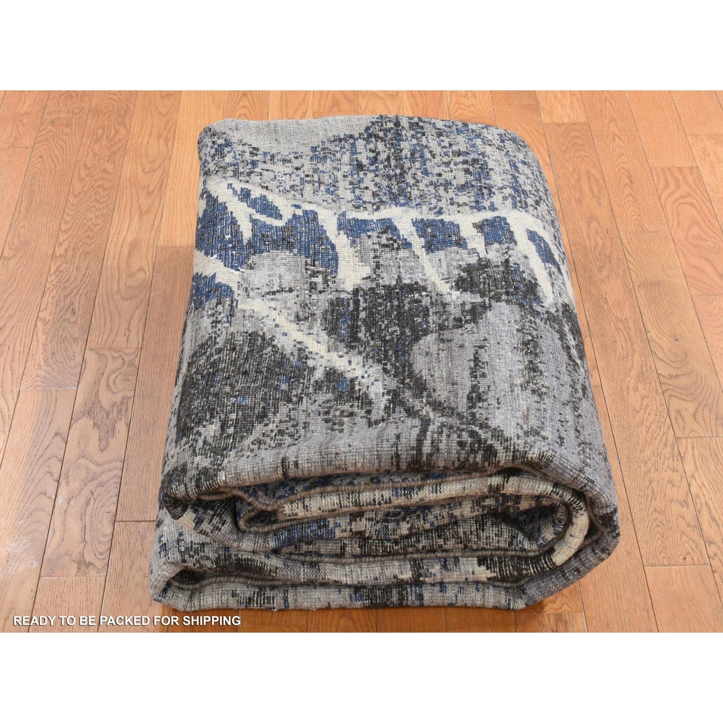 8'1"X10'1" Gray Broken Flower Design Pure Wool Hand Knotted Rug