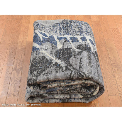 8'1"X10'1" Gray Broken Flower Design Pure Wool Hand Knotted Rug