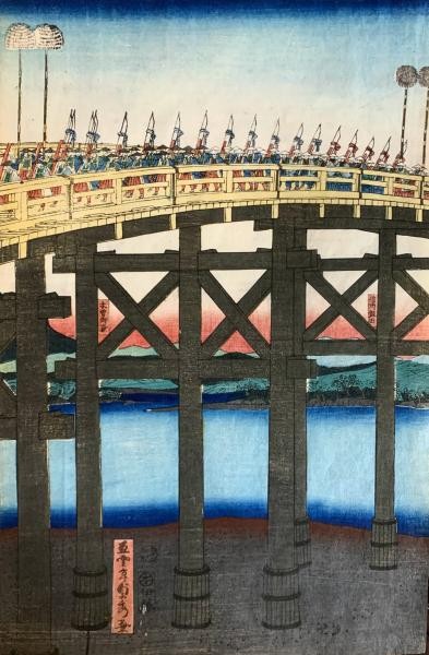 Sadahide Utagawa Woodblock Print Yahagi Bridge Mikawa Print Okazaki 1863
