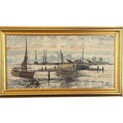 T Sterk Oil Painting Low Tide Dutch Coastal Art COA Large