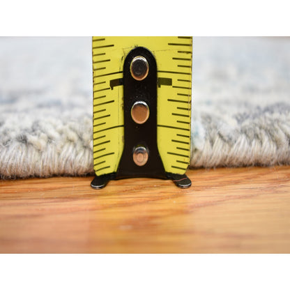 2'X3' Gray Wool And Silk Abstract Design Hand Knotted Oriental Rug