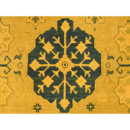 8'1"X9'5" Golden Yellow Overdyed Kazak Star Design Wool Hand Knotted Rug