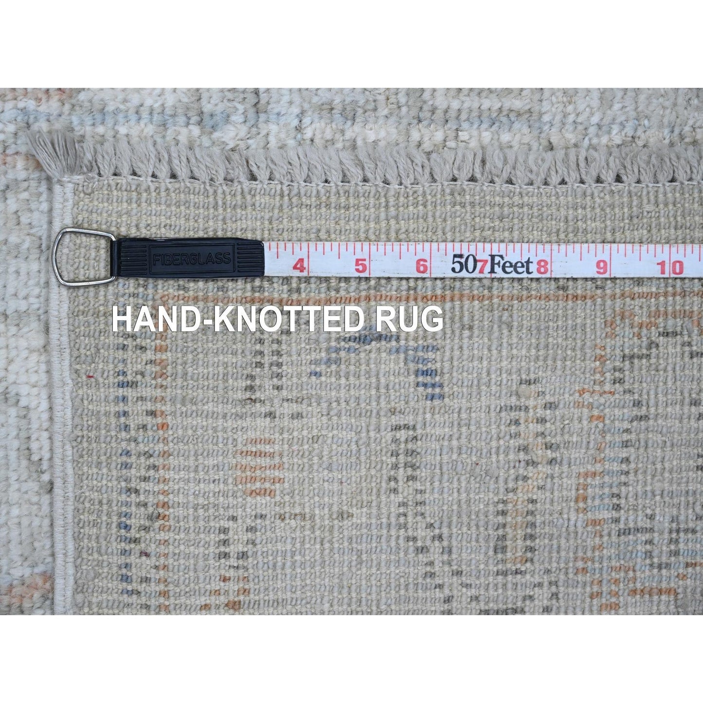 2'7"X12'6" Cement Gray Hand Knotted Afghan Angora Oushak Wool Runner Rug