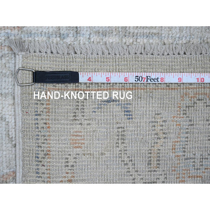 2'7"X12'6" Cement Gray Hand Knotted Afghan Angora Oushak Wool Runner Rug