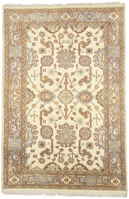 Handmade Cream Oushak Chobi Oriental Rug Floral