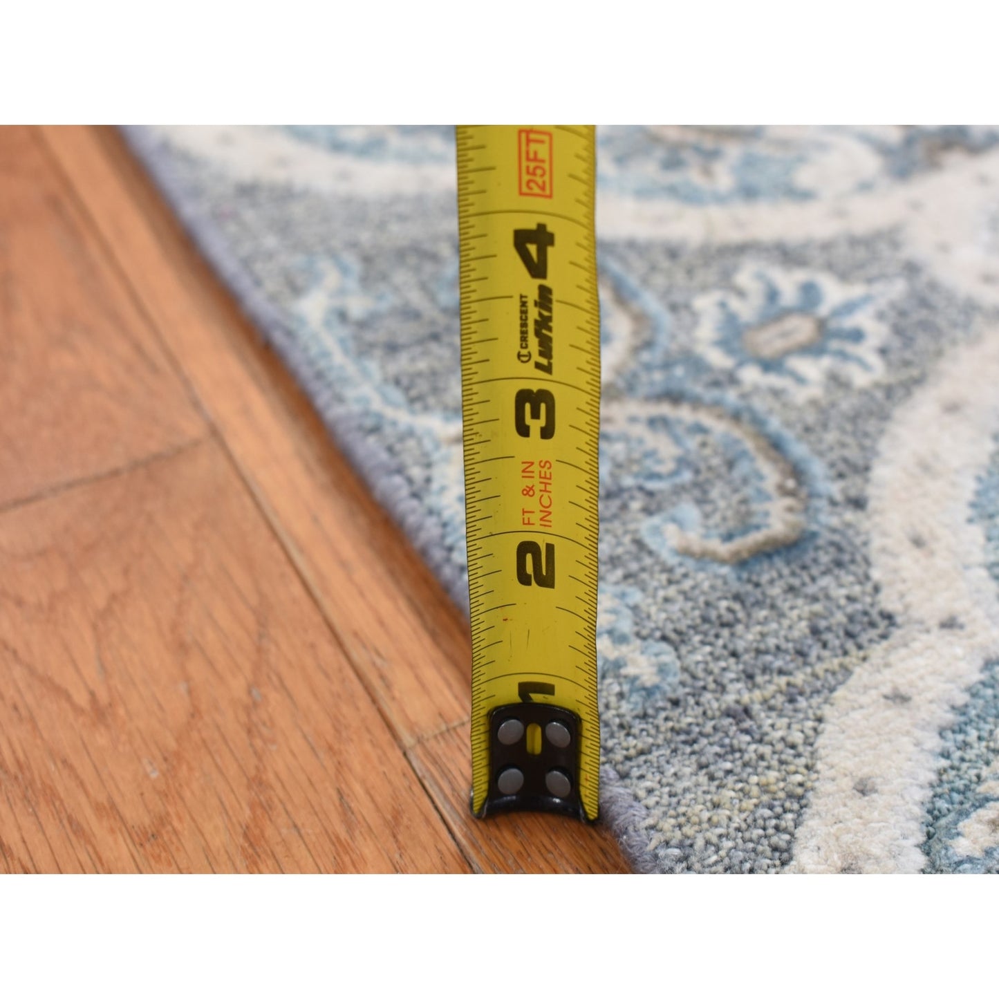 2'7"X9'10" Gray Mughal Design Silk With Wool Hand Knotted Runner Rug