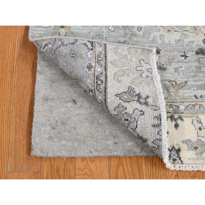 2'X2'1" Goose Gray Silk With Wool Oushak Design Hand Knotted Square Rug